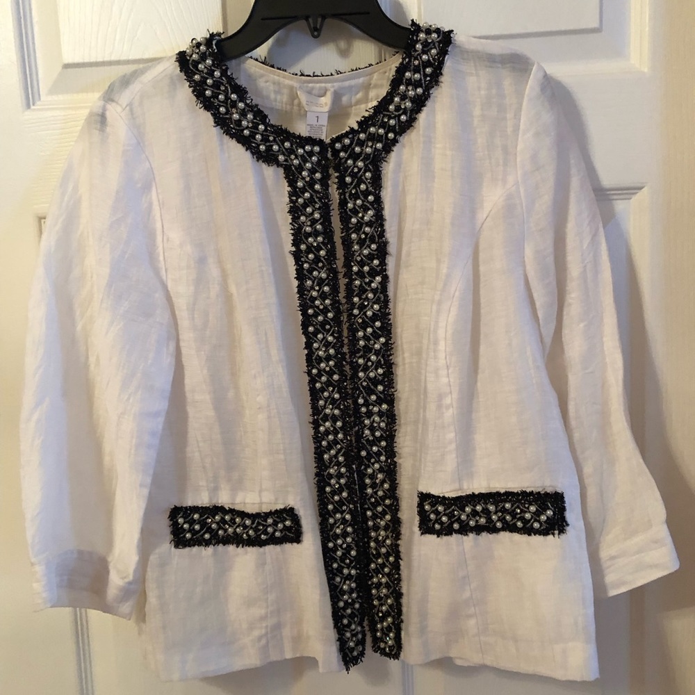 Chico’s Pearl embellished linen jacket